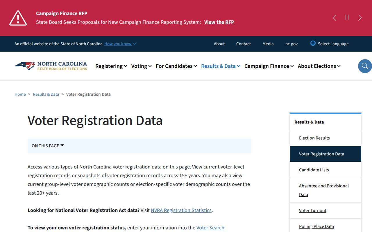 Apex voter registration records download page with current files and historical snapshots